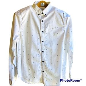 Hollister Men's Large Stretch Cotton Oxford Long Sleeve Casual Shirt White/Blue
